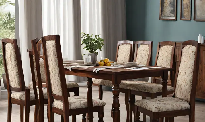 Dining Tables 6 chairs Sheesham Wood Malahi Fabric